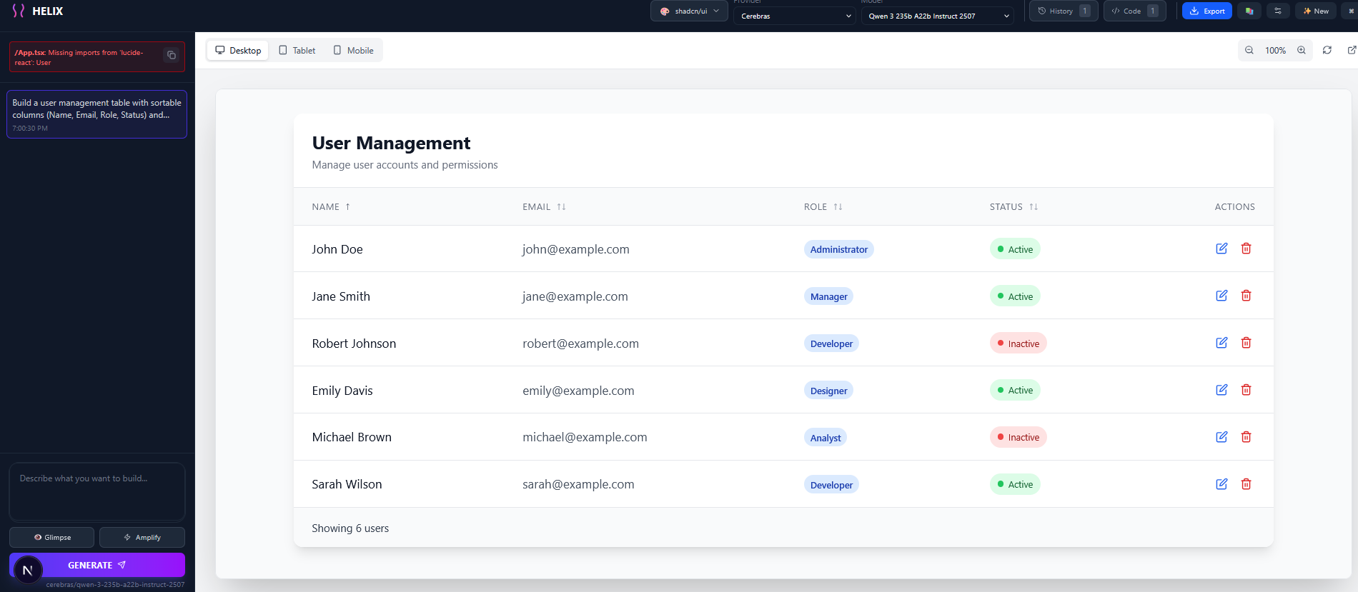 Sortable User Table